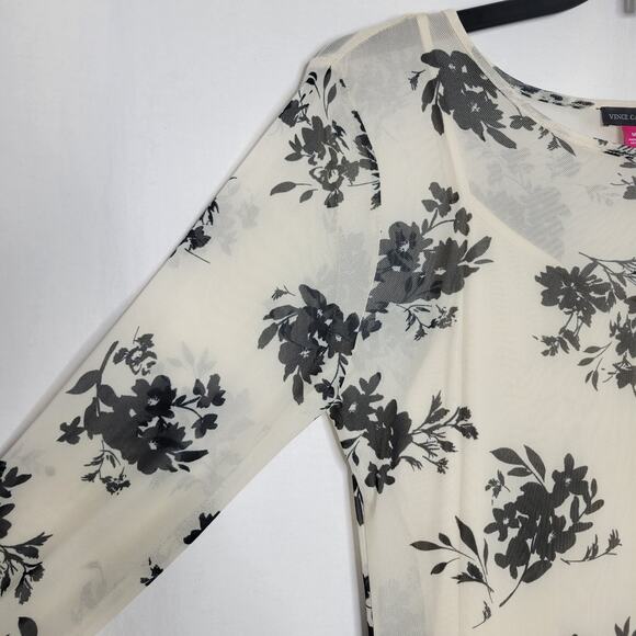 Vince Camuto Floral Printed Long Sleeve Midi Dress Cream Black NWT Size Medium - Picture 6 of 9